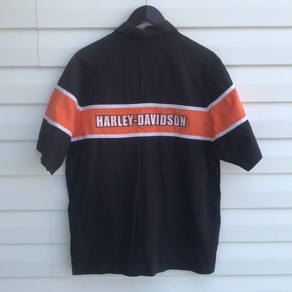 Harley Davidson Racing Black and Orange Short Sleeve Button Down Shirt - Picture 5 of 10